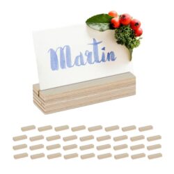 Rinkinys iš 36 medinių kortelių/vizitinių laikiklių 2x10x3 cm., šviesiai rudos spalvos