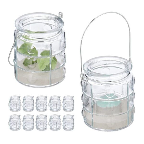 Rinkinys iš 12 skaidrių žvakidžių 9x7,5cm., sidabrinės spalvos