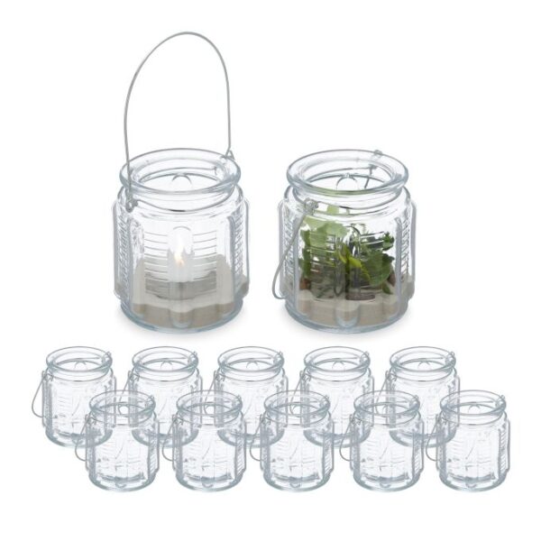 Rinkinys iš 12 skaidrių žvakidžių 9x8,5cm., sidabrinės spalvos