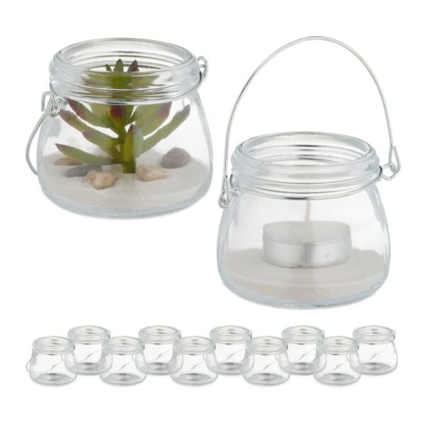 Rinkinys iš 12 skaidrių žvakidžių 6,5x7,5cm., sidabrinės spalvos