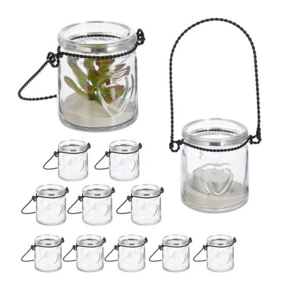 Rinkinys iš 12 skaidrių žvakidžių 7x6cm., juodos spalvos