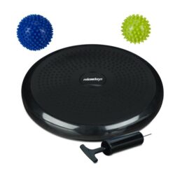 Balansinė pagalvė su pompa ir 2 masažo kamuoliukais, juodos/mėlynos/žalios spalvos