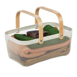 Daiktų laikymo dėžė su rankenomis 17,5x43x27cm., baltos/šviesiai rudos spalvos