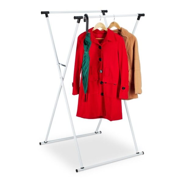 Sulankstoma drabužių kabykla su 2 kabyklomis 139x135x95cm., baltos spalvos