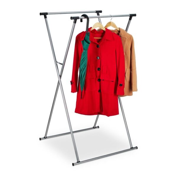 10046099_0_1_53c3dbc9bc9ad09b2e346bfeaffdbea7.jpg Sulankstoma drabužių kabykla su 2 kabyklomis 139x135x95cm., sidabrinės spalvos