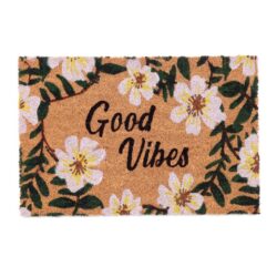 Durų kilimėlio "Good Vibes" su gėlėm 60x40 cm., šviesiai rudos/žalios/baltos spalvos