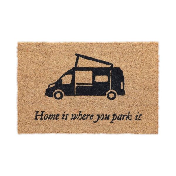Durų kilimėlis "Home is where you park it" 60x40 cm., šviesiai rudos/juodos spalvos