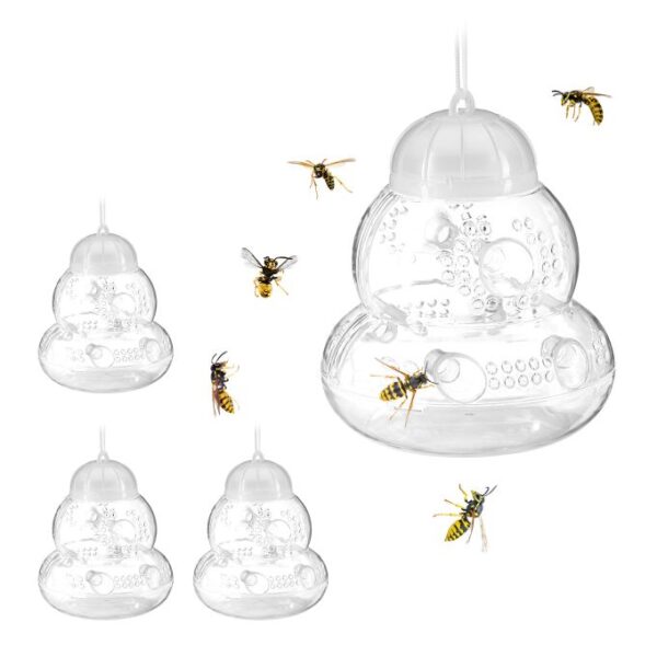 Rinkinys iš 4 skaidrių vapsvų gaudyklių 15x13cm., baltos spalvos