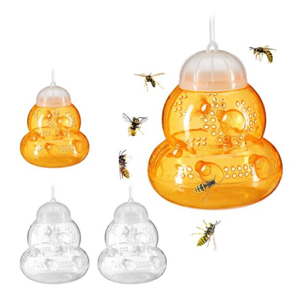 Rinkinys iš 4 skaidrių vapsvų gaudyklių 15x13cm., oranžinės/baltos spalvos