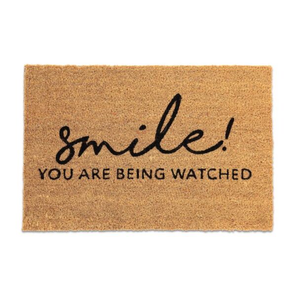Durų kilimėlis "Smile! You are being watched" 60x40 cm., šviesiai rudos/juodos spalvos