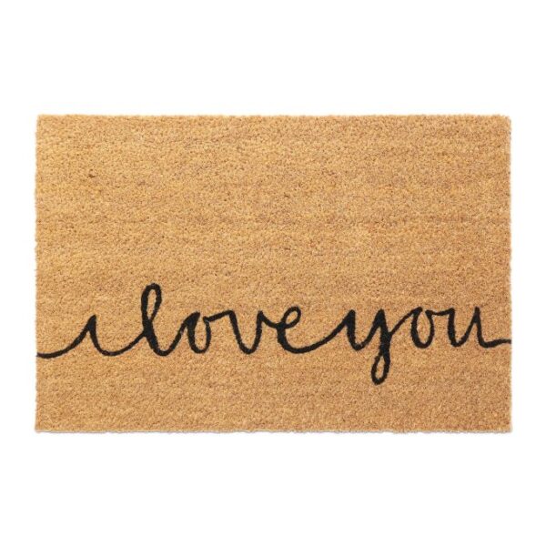 Durų kilimėlis "I Love You" 60x40 cm., šviesiai rudos/juodos spalvos