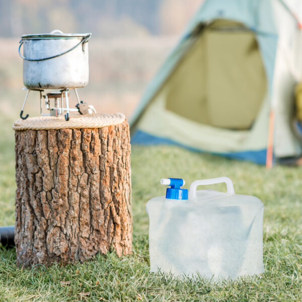 Camping place on the green lawn
