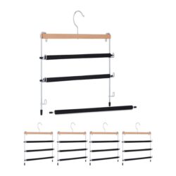 Drabužių pakabos 5vnt., juodos/sidabrinės/šviesiai rudos spalvos