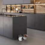 3d render of a modern contemporary minimalist kitchen with satin