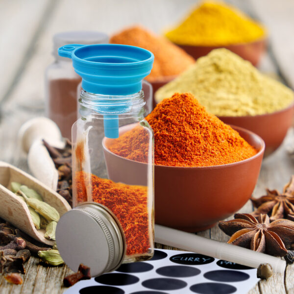Aromatic spices and herbs: red pepper, turmeric, cardamom, cinna