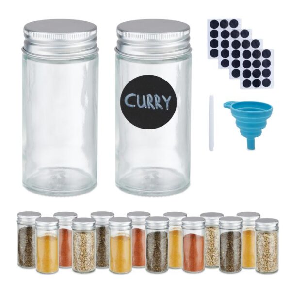 10046842_1428_1_ff4acefbdcfec2bc7c5011cd336192a9.jpg Rinkinys iš 16 skaidrių prieskonių indelių 9,5x4cm., sidabrinės spalvos