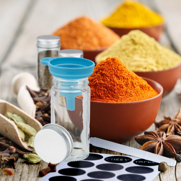 Aromatic spices and herbs: red pepper, turmeric, cardamom, cinna