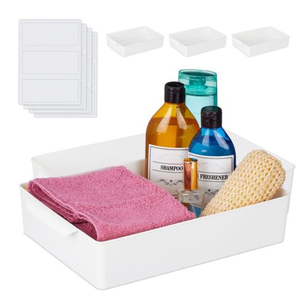 Rinkinys iš 4 laikymo dėžių su dangteliu 7x24x34cm., baltos spalvos