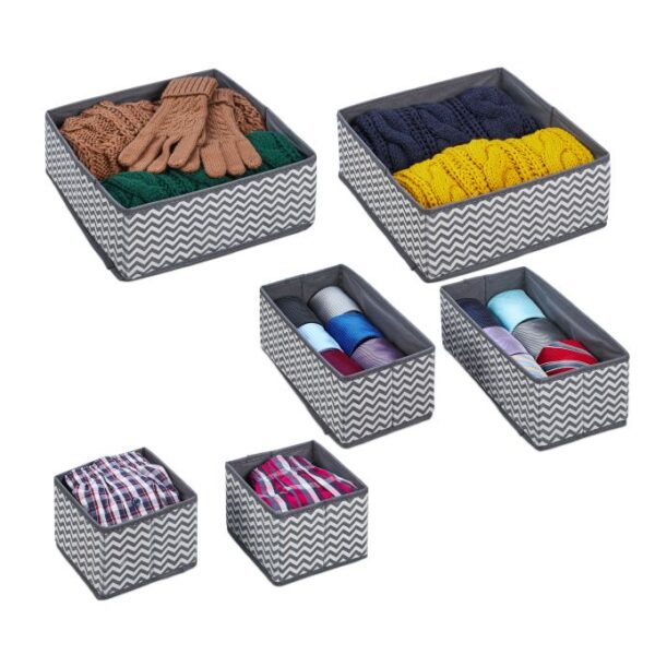 Rinkinys iš 6 krepšelių, pilkos/baltos spalvos