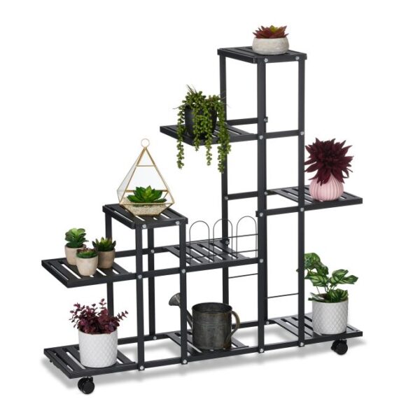 10047173_0_1_d4ca444ad63795d7fd50f4910215b9d6.jpg Gėlių stovas ant ratukų su 9 lentynomis 91,5x93x26cm., juodos spalvos