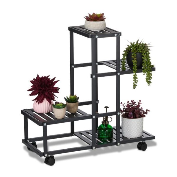 10047175_0_1_c0c5c104c047b15a42fb75e4dfff59b6.jpg Gėlių stovas ant ratukų su 4 lentynomis 60,5x61,5x26cm., juodos spalvos