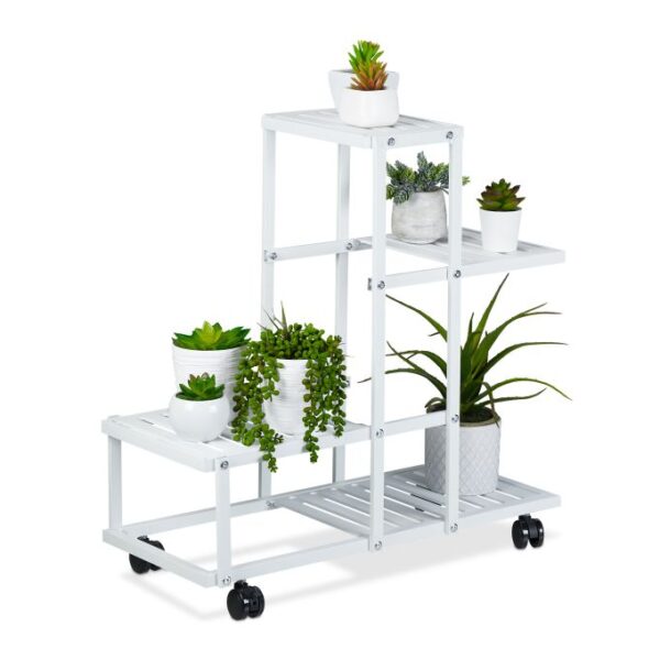 Gėlių stovas su 4 lentynomis ant ratukų 60,5x61,5x26cm., baltos/juodos spalvos