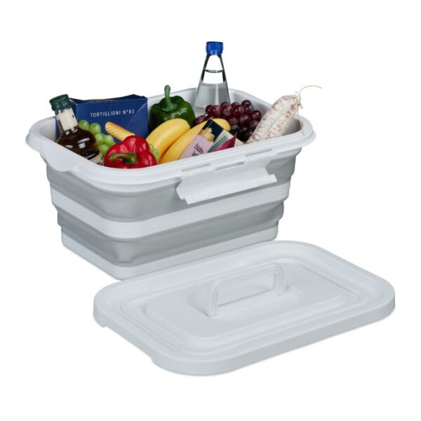 Sulankstomas krepšys su dangteliu 23x46x33cm., pilkos/baltos