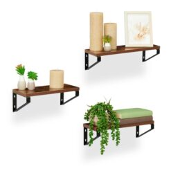 Rinkinys iš 3 sieninių lentynų, rudos/juodos spalvos