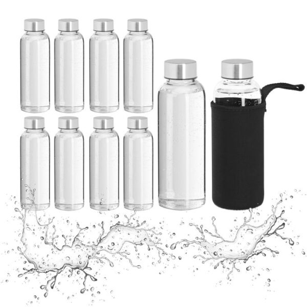 Rinkinys iš 10 skaidrių gertuvių 20x6cm., sidabrinės/juodos spalvos