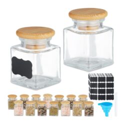 Rinkinys iš 16 skaidrių prieskonių indelių 6x4,5x4,5cm., šviesiai rudos spalvos