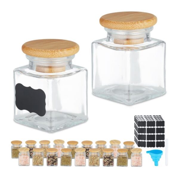 Rinkinys iš 20 skaidrių prieskonių indelių 6x4,5x4,5cm., šviesiai rudos spalvos