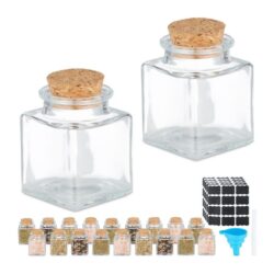 Rinkinys iš 20 skaidrių prieskonių indelių 6x4,5x4,5cm., šviesiai rudos spalvos