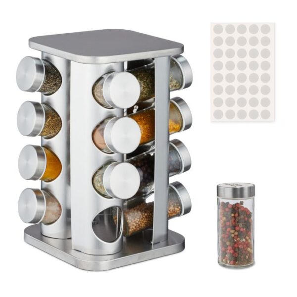 Prieskonių stovas su 16 skaidrių stiklinių 28x20x20cm., sidabrinės spalvos