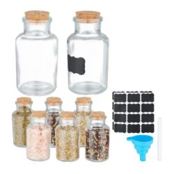 Rinkinys iš 8 skaidrių prieskonių indelių 11x5,5cm., šviesiai rudos spalvos