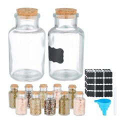 Rinkinys iš 12 skaidrių prieskonių indelių 11x5,5cm., šviesiai rudos spalvos