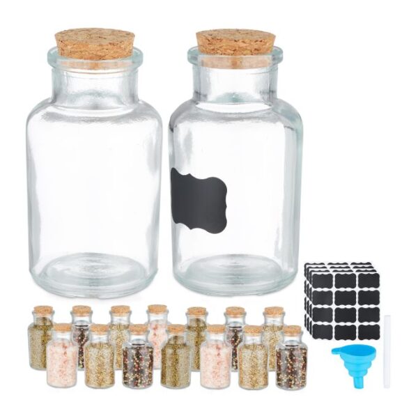 Rinkinys iš 16 skaidrių prieskonių indelių 11x5,5cm., šviesiai rudos spalvos