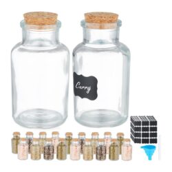 Rinkinys iš 20 skaidrių prieskonių indelių 11x5,5cm., šviesiai rudos spalvos