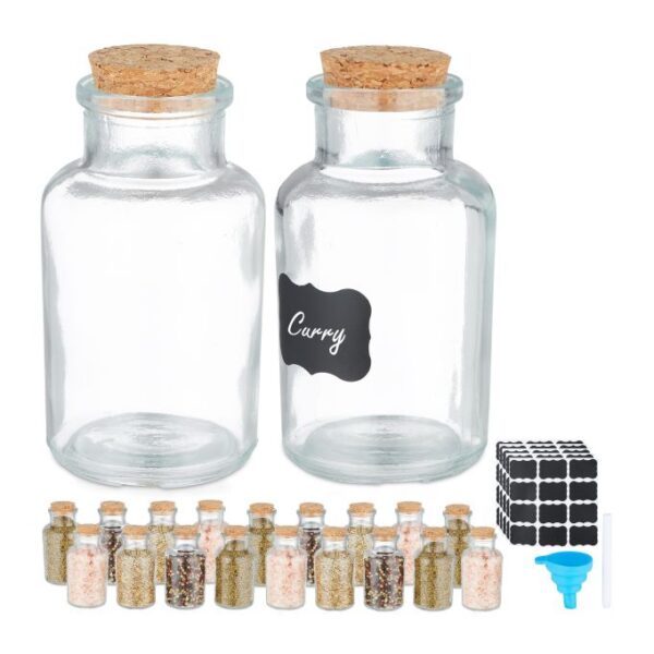 Rinkinys iš 20 skaidrių prieskonių indelių 11x5,5cm., šviesiai rudos spalvos