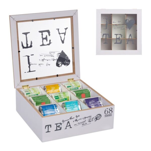 Arbatos maišelių organizatorius 9x25x25cm., baltos/pilkos spalvos