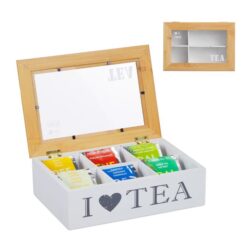 Arbatos maišelių organizatorius 7x23x16cm., baltos/pilkos/šviesiai rudos spalvos