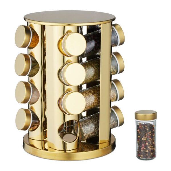 Prieskonių stovas su 16 skaidrių stiklinių 27,5x20cm., auksinės/baltos spalvos