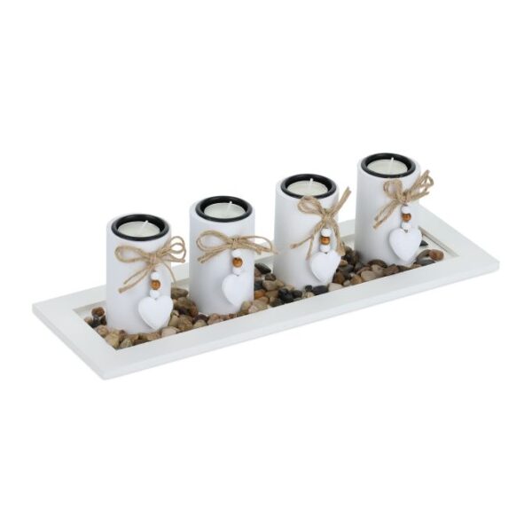 Rinkinys iš 4 žvakidžių ir padėklo, baltos/šviesiai rudos/juodos spalvos