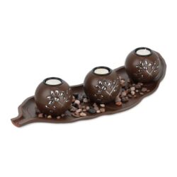 Rinkinys iš 3 žvakidžių ir padėklo, rudos spalvos