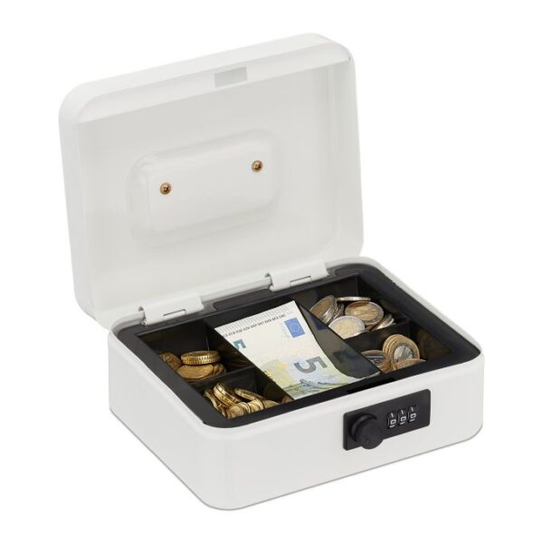 Grynųjų pinigų dėžutė su skaitmeniniu kodu, juodos/baltos spalvos