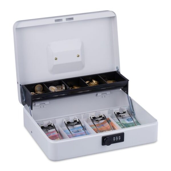 Grynųjų pinigų dėžutė su skaitmeniniu kodu, juodos spalvos