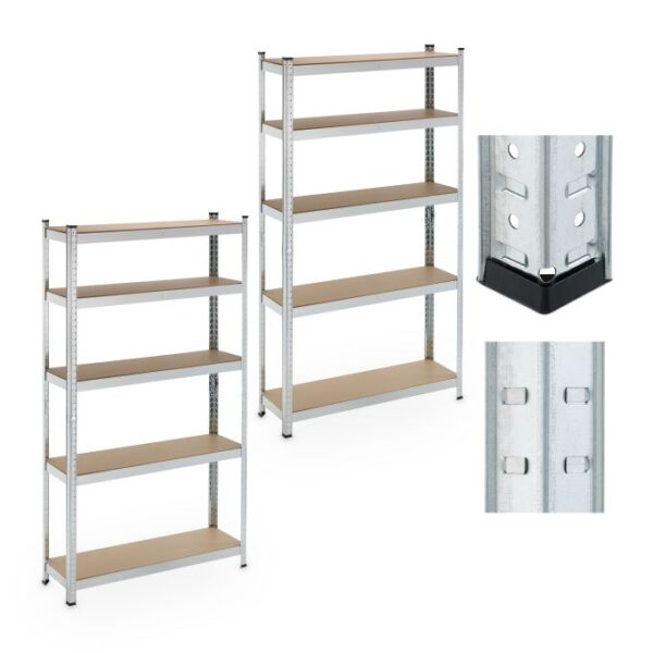 Rinkinys iš 2 sandėliavimo lentynų 180x100x30cm., šviesiai rudos/sidabrinės spalvos