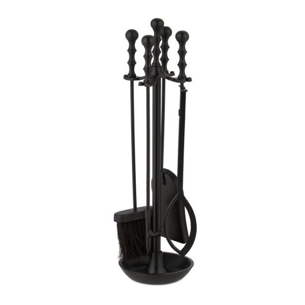 Rinkinys iš 4 židinio įrankių ir stovo 60x17cm., juodos spalvos