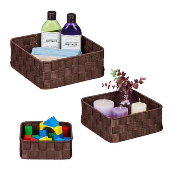 Rinkinys iš 3 krepšelių, rudos spalvos