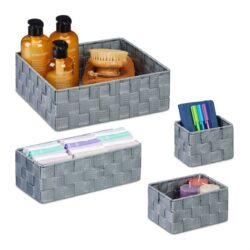 Rinkinys iš 4 krepšelių, pilkos spalvos