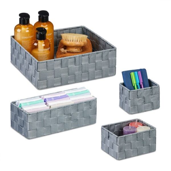 Rinkinys iš 4 krepšelių, pilkos spalvos